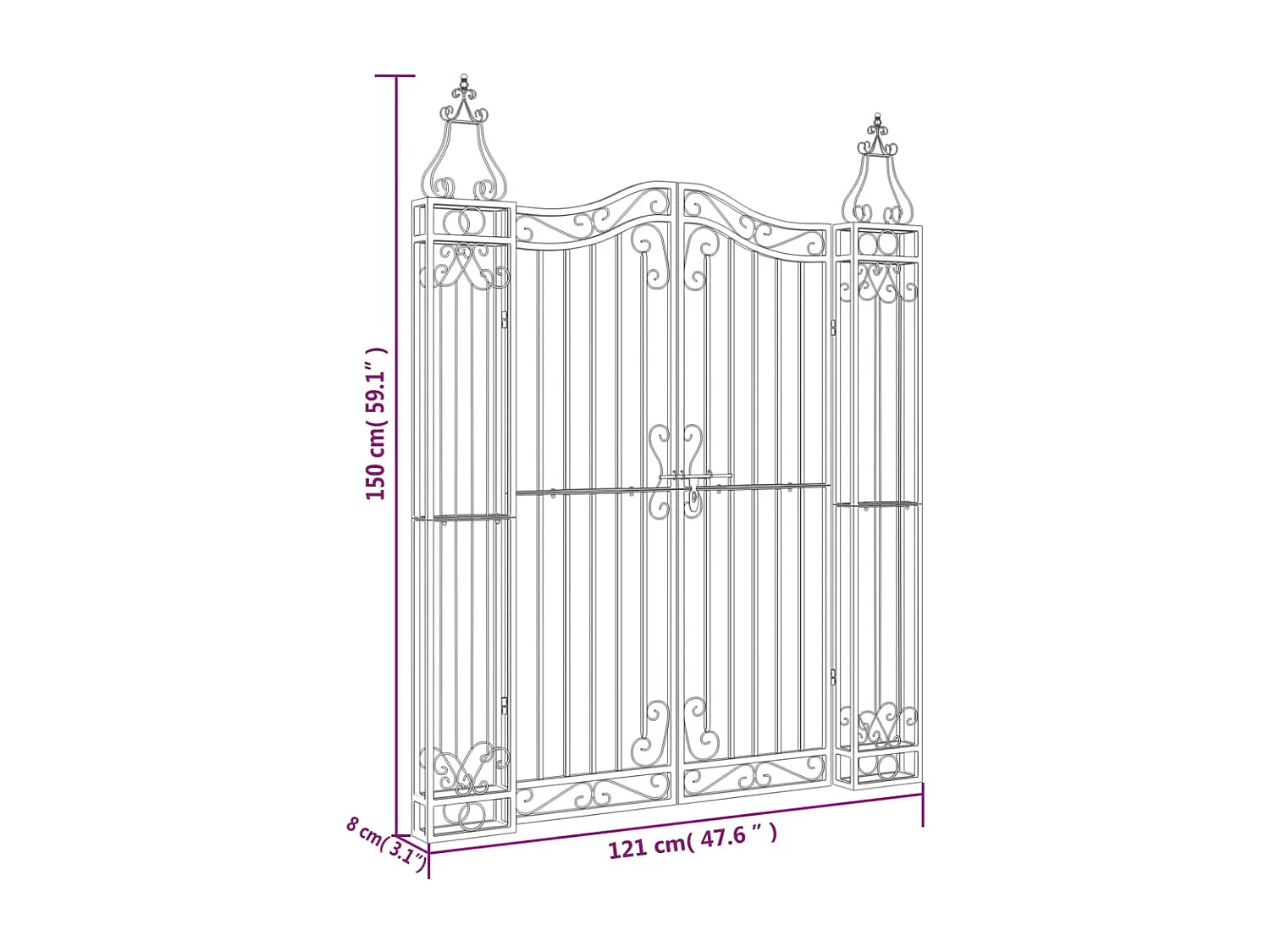 Portail de jardin noir 121x8x150 cm fer forgé