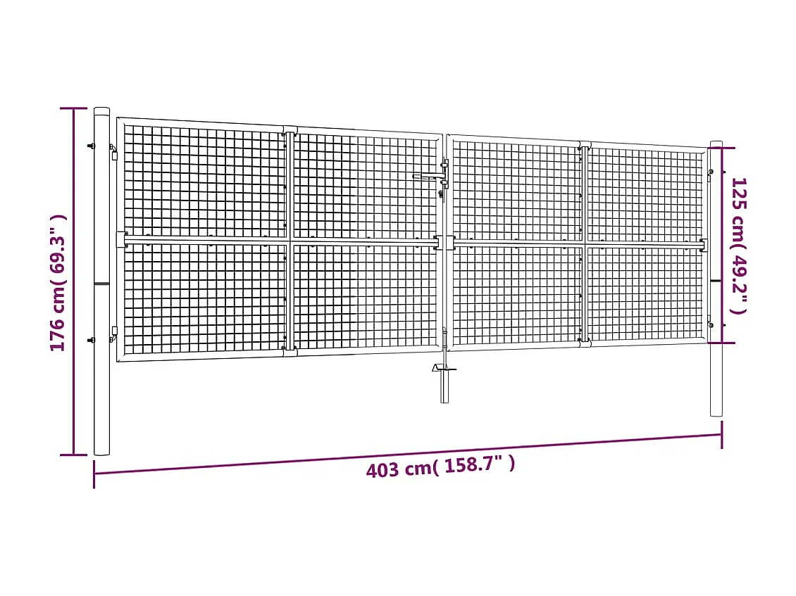 Gartentor aus verzinktem Stahl 415 x 125 cm Silber