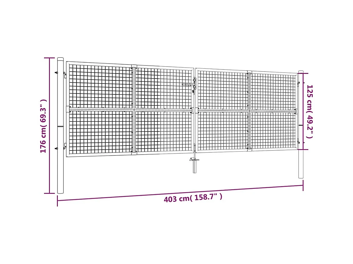 Portail de jardin en acier galvanisé 415 x 125 cm Argent