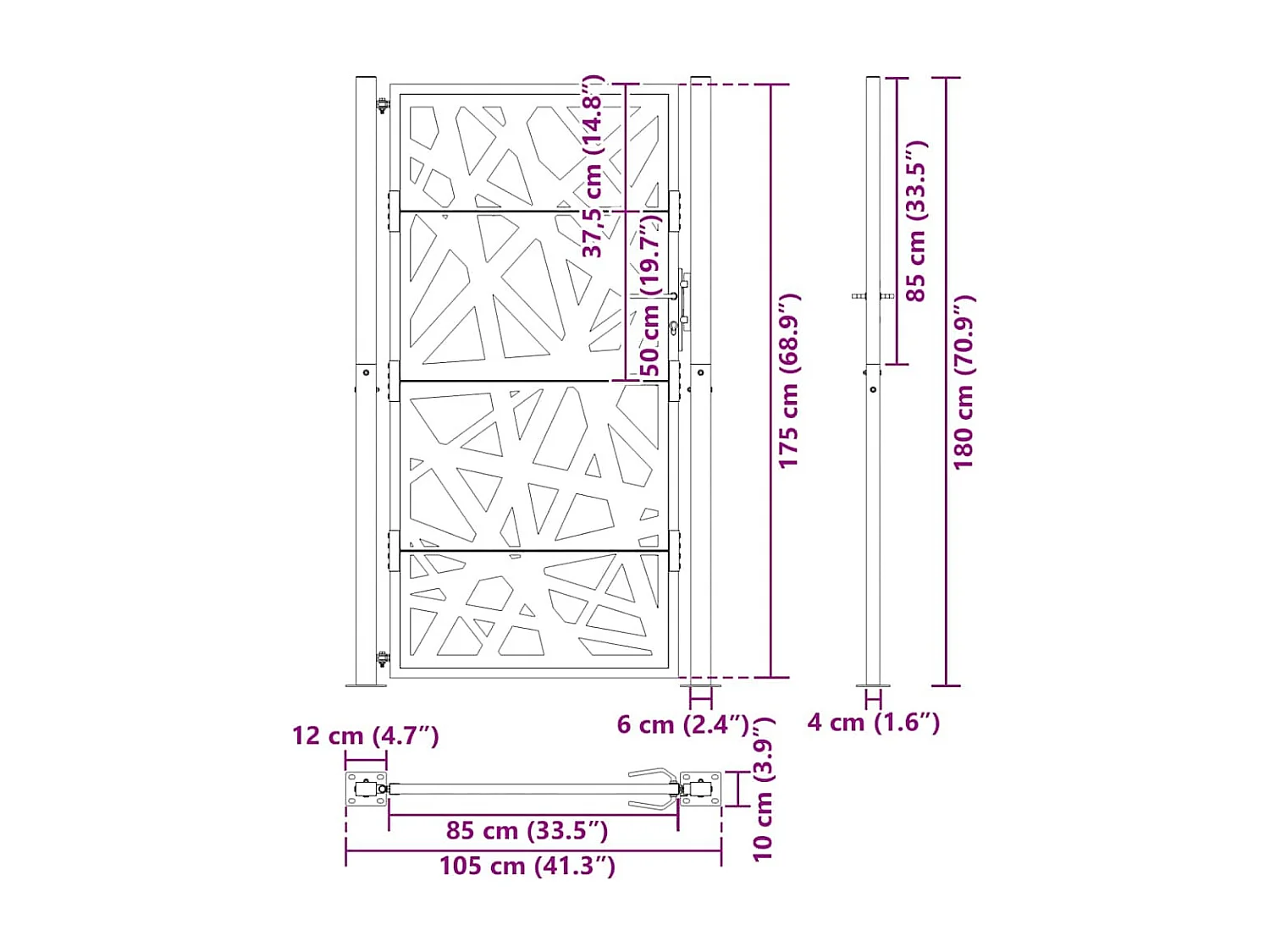 Puerta de jardín negra 105x180 cm acero diseño ligero