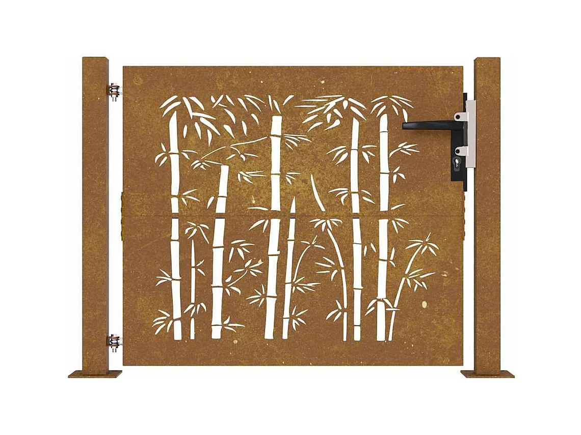 Puerta de jardín 105x105 cm acero corten diseño bambú