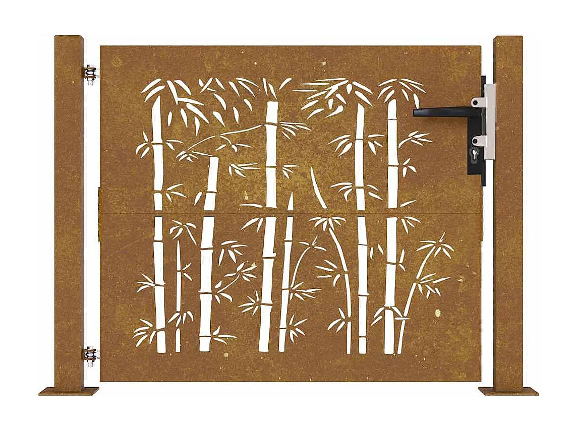 Puerta de jardín 105x105 cm acero corten diseño bambú