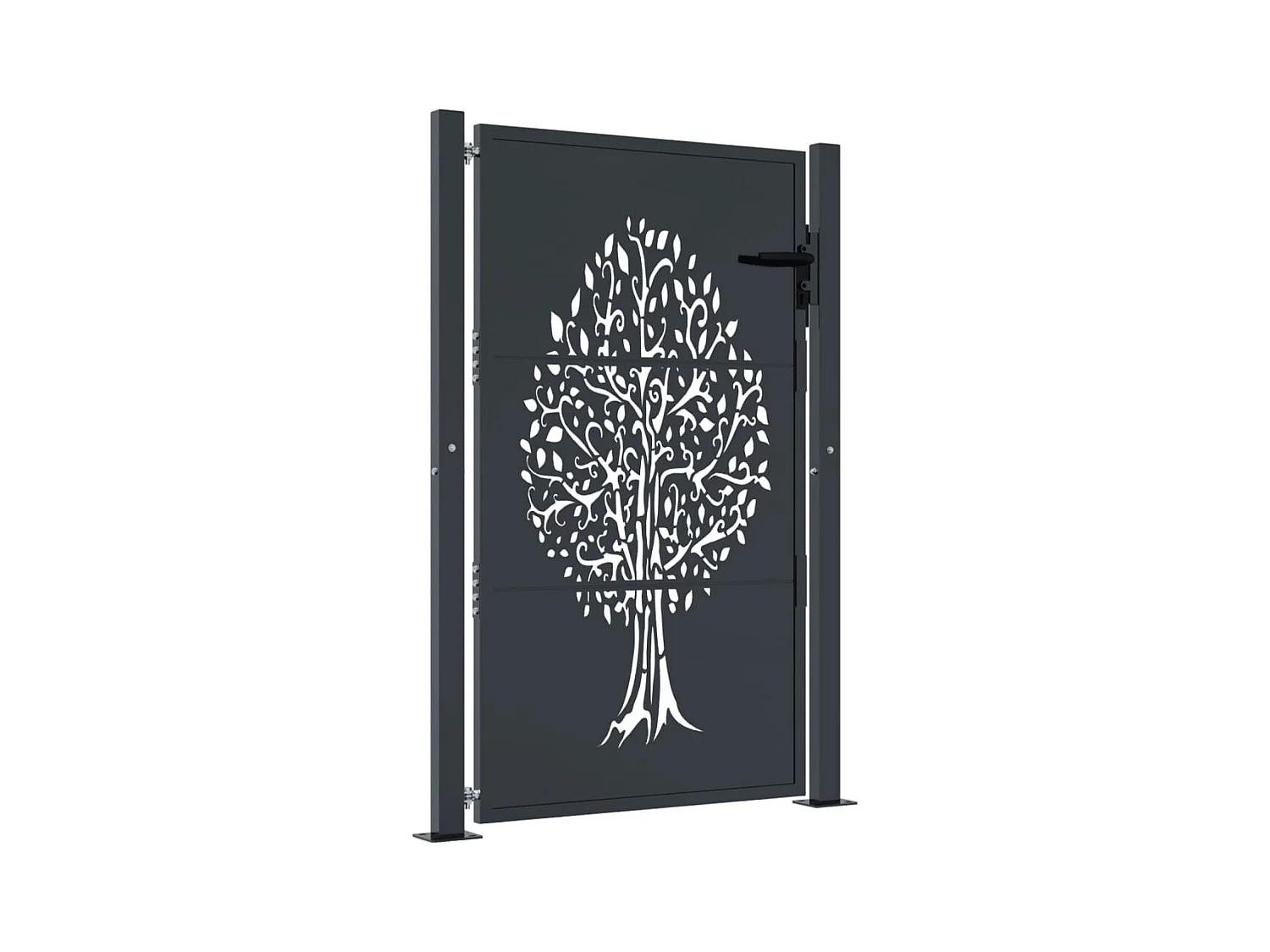 Cancello da giardino antracite 105x155cm in acciaio con motivo ad albero