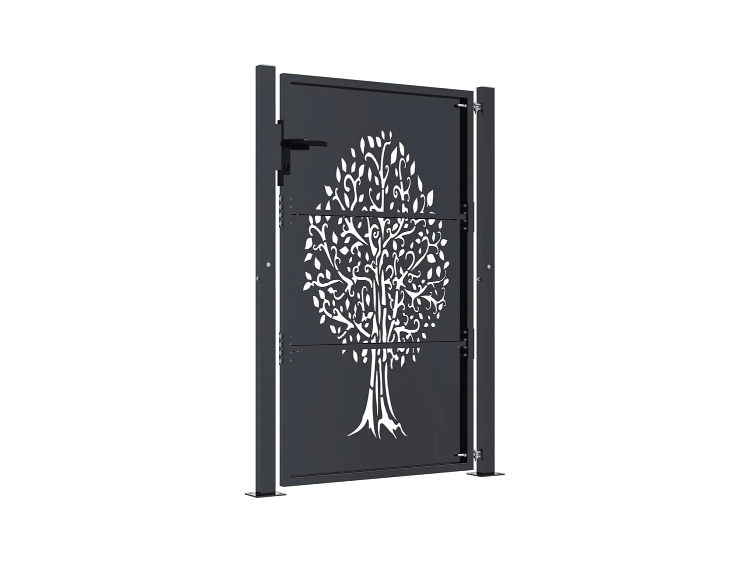 Cancello da giardino antracite 105x155cm in acciaio con motivo ad albero