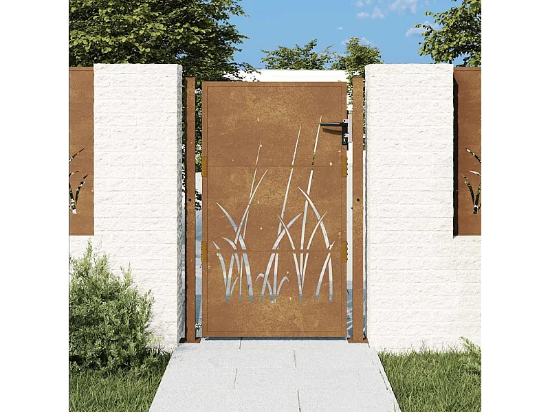 Cancello da giardino 105x130 cm in acciaio corten design erba