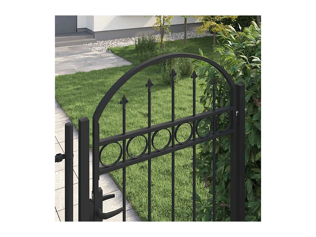Puerta de valla con arco superior de acero 104 x 175 cm Color negro