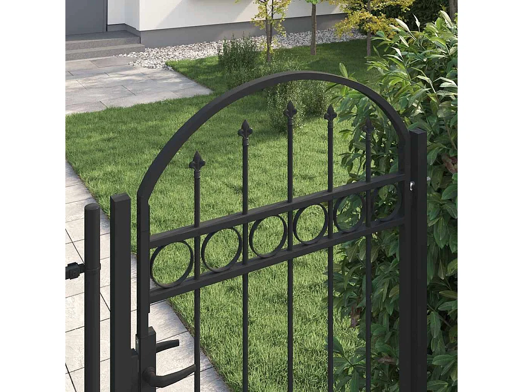 Cancello per recinzione con parte superiore arcuata in acciaio 104 x 175 cm Nero