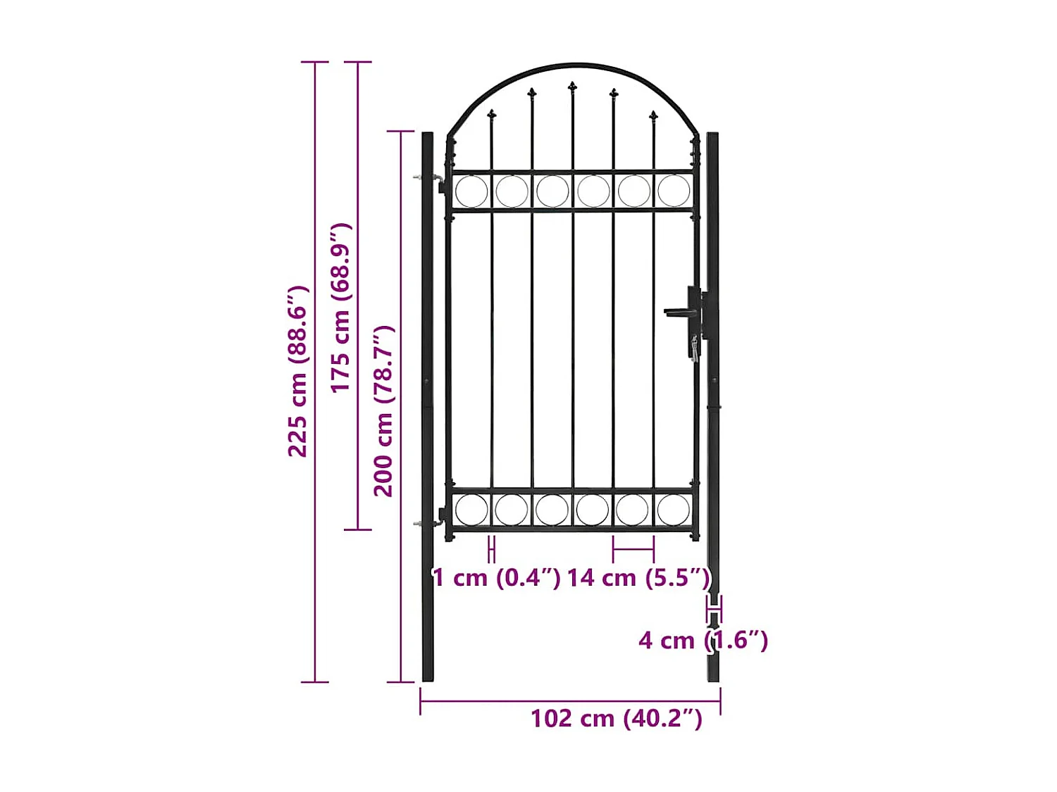 Cancello per recinzione con parte superiore arcuata in acciaio 104 x 175 cm Nero