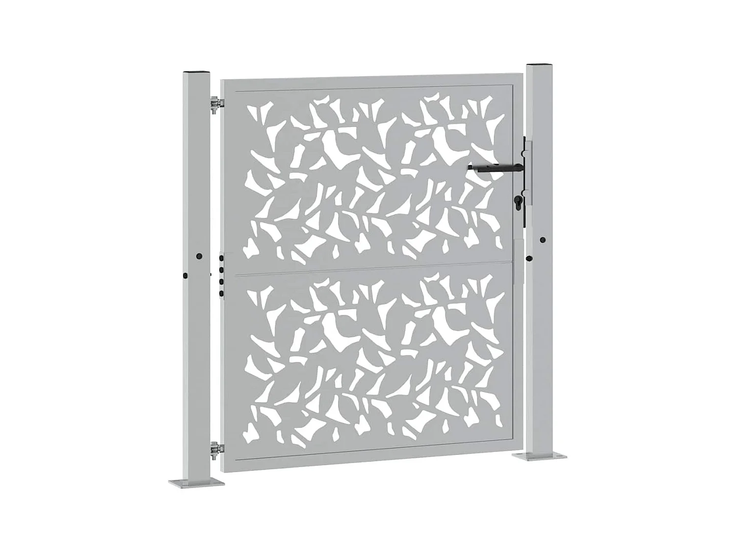 Puerta de jardín de acero resistente a la intemperie con diseño de hojas.