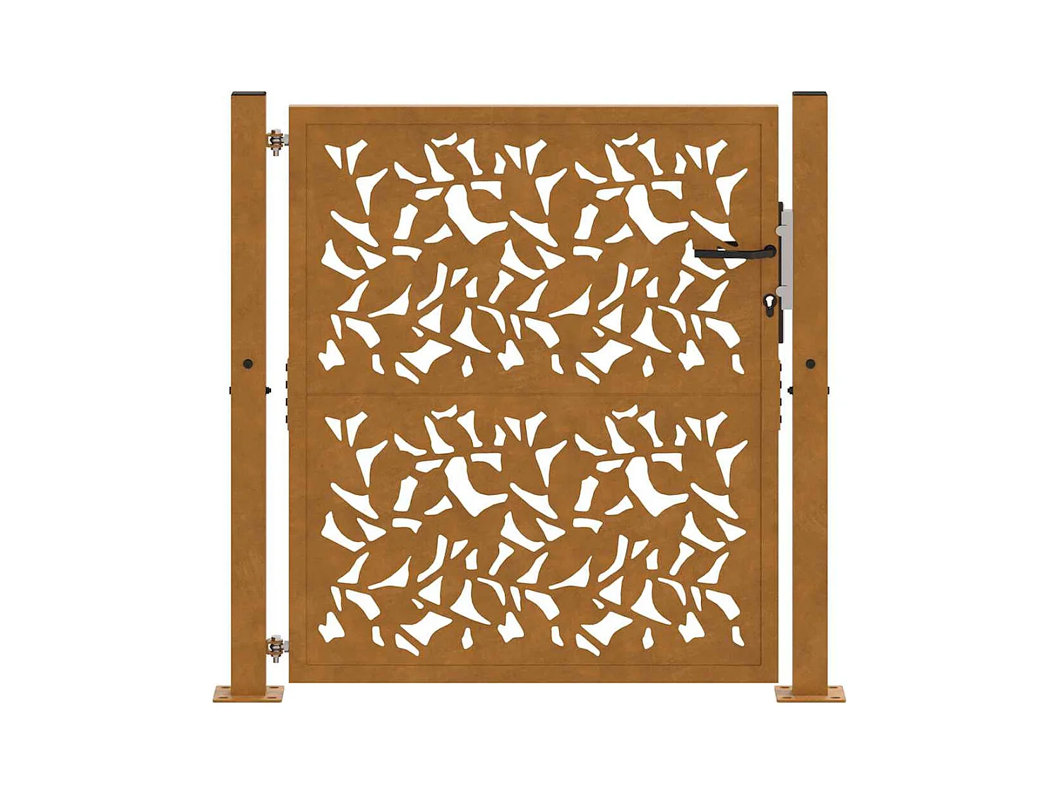 Puerta de jardín de acero resistente a la intemperie con diseño de hojas.