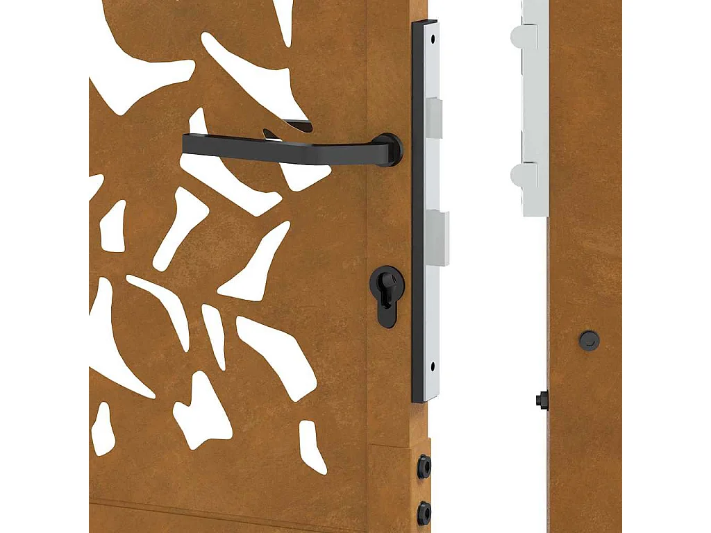 Puerta de jardín de acero resistente a la intemperie con diseño de hojas.