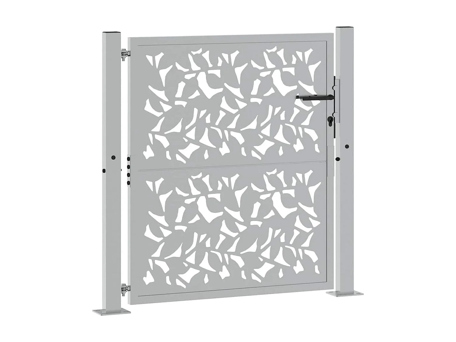 Puerta de jardín de acero resistente a la intemperie con diseño de hojas.