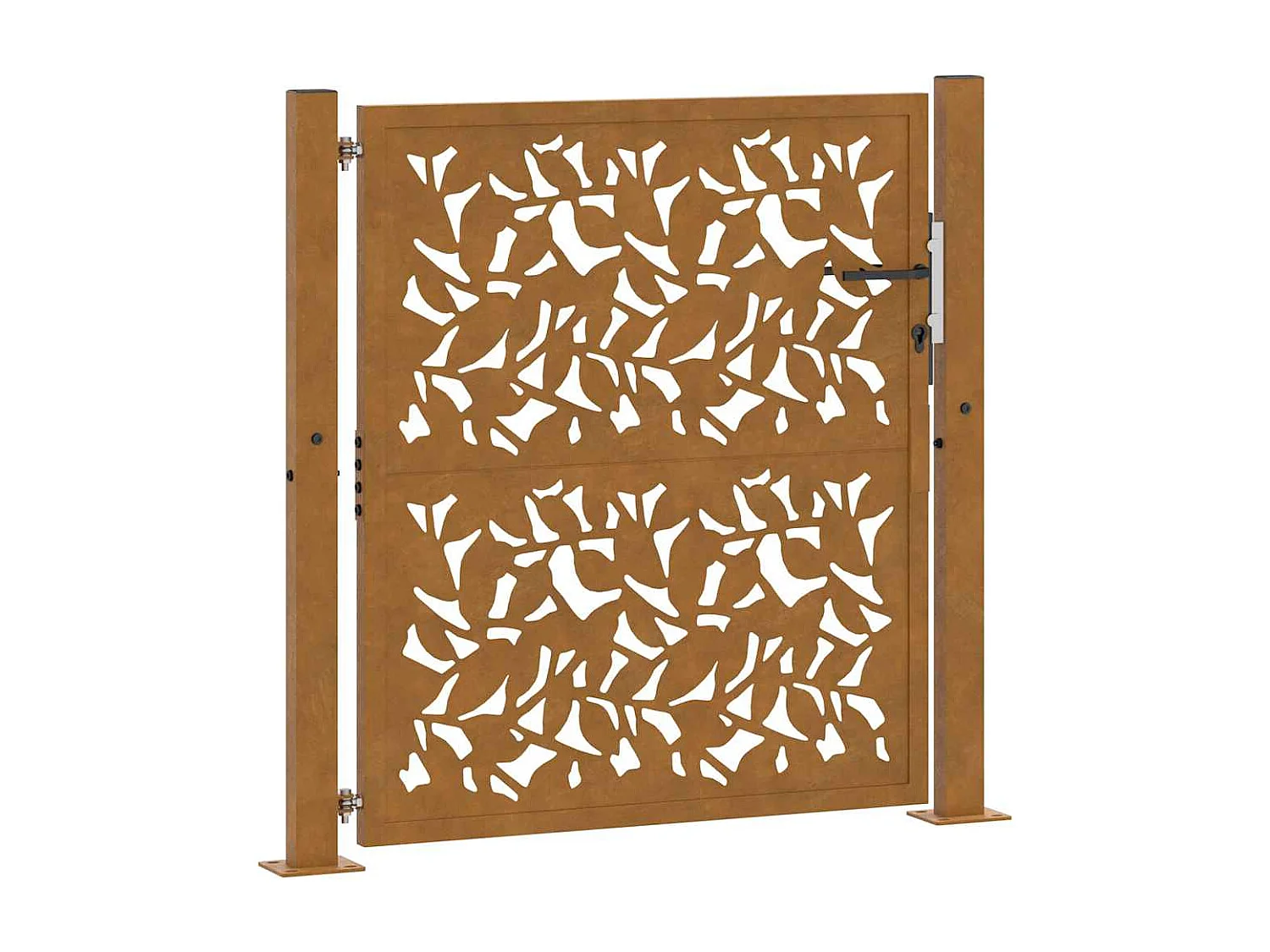 Puerta de jardín de acero resistente a la intemperie con diseño de hojas.