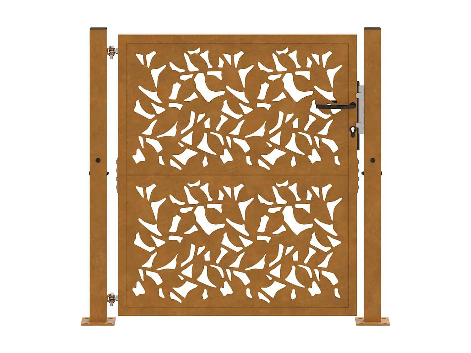 Puerta de jardín de acero resistente a la intemperie con diseño de hojas.