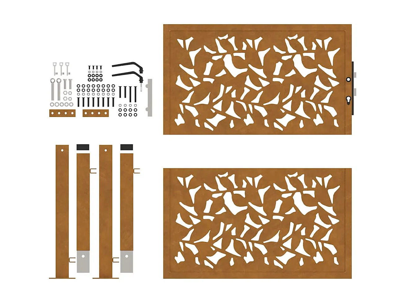 Puerta de jardín de acero resistente a la intemperie con diseño de hojas.