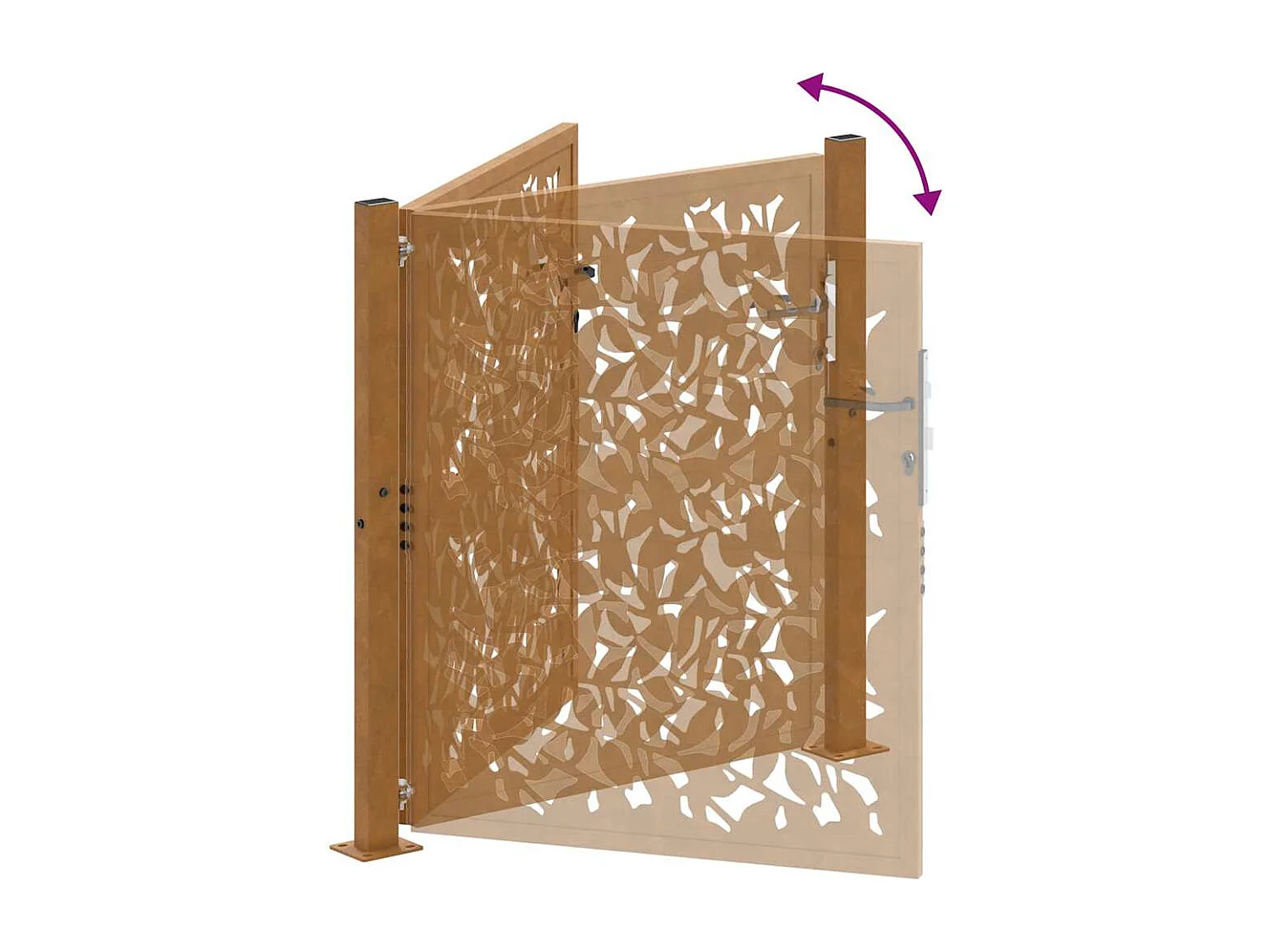Puerta de jardín de acero resistente a la intemperie con diseño de hojas.