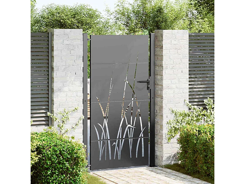 Puerta de jardín negra de 105 x 175 cm de acero con recubrimiento en polvo