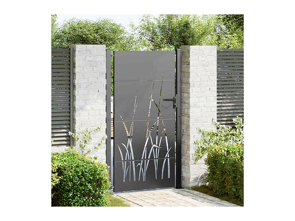 Puerta de jardín negra de 105 x 175 cm de acero con recubrimiento en polvo