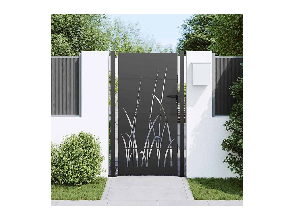 Puerta de jardín negra de 105 x 175 cm de acero con recubrimiento en polvo