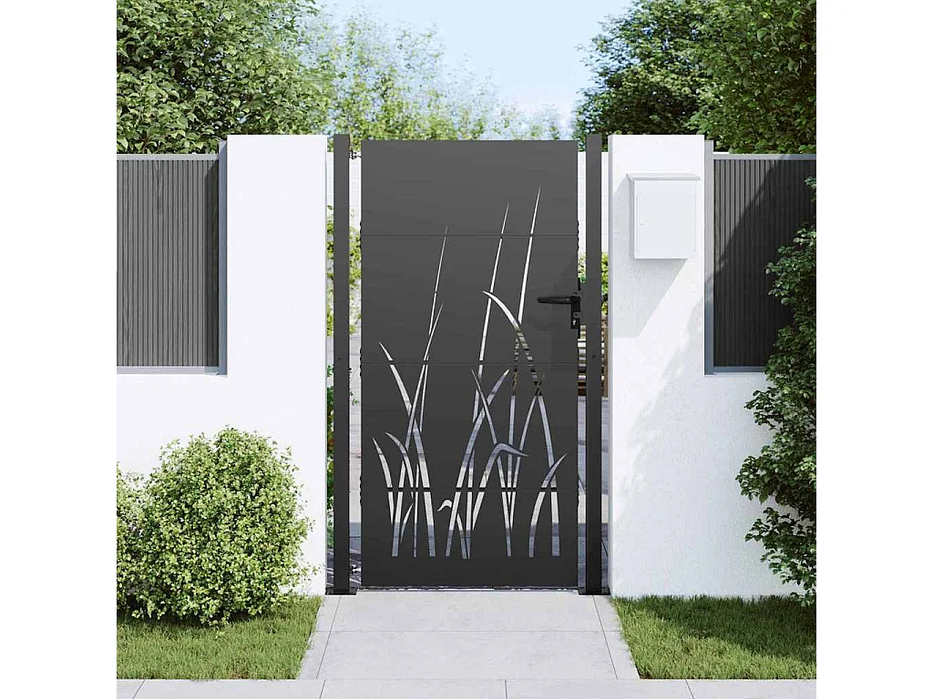 Puerta de jardín negra de 105 x 175 cm de acero con recubrimiento en polvo