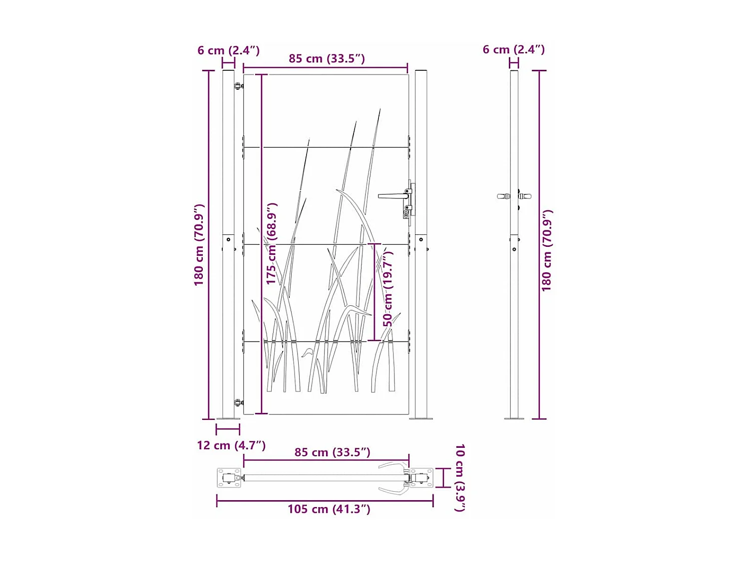 Puerta de jardín negra de 105 x 175 cm de acero con recubrimiento en polvo