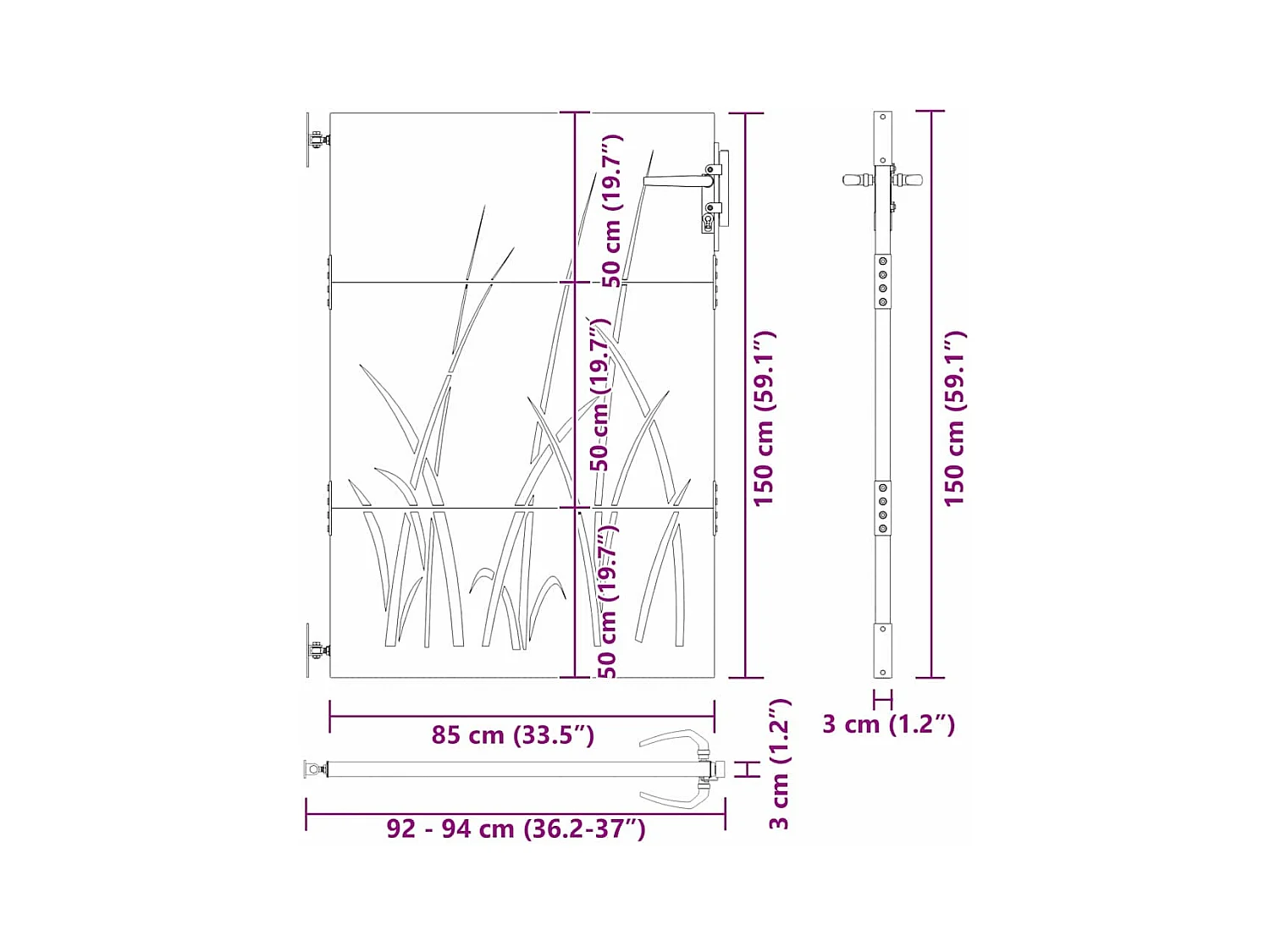 Zwarte tuinpoort 105 x 150 cm gepoedercoat staal