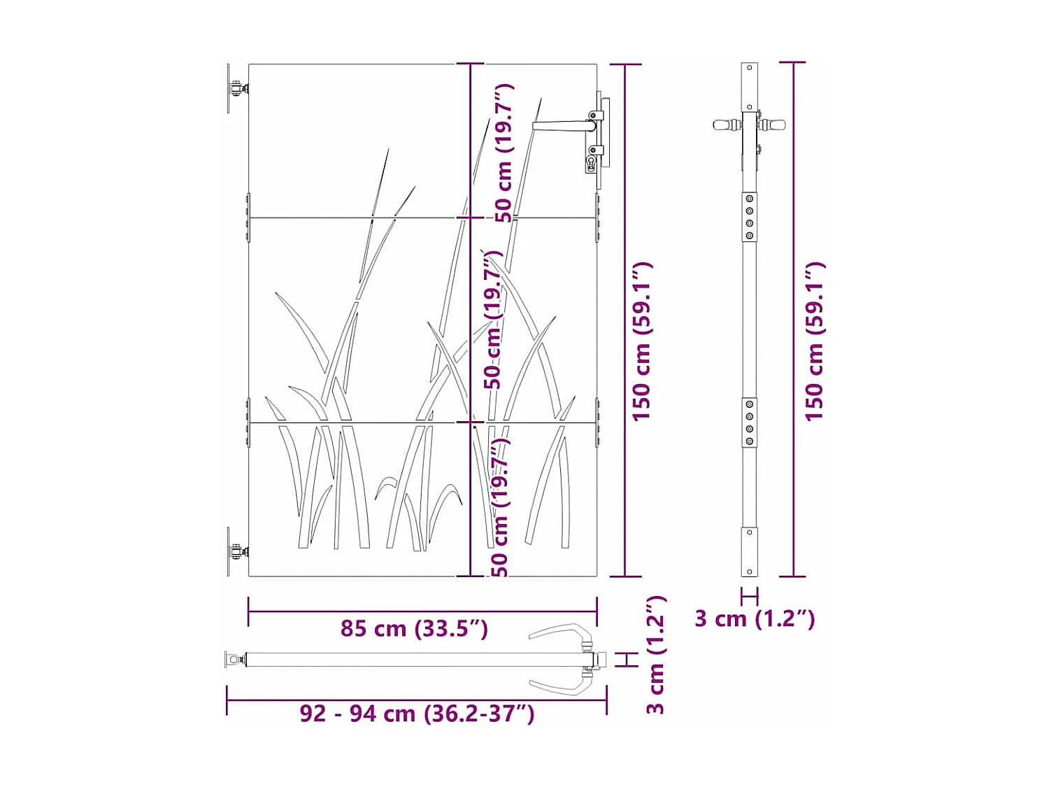 Porte de Jardin Noir 105 x 150 cm Acier peint par poudre