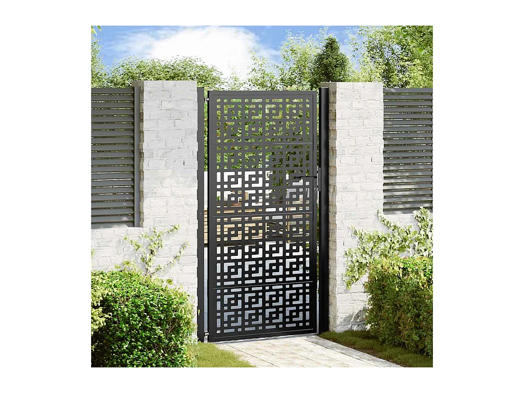 Puerta de jardín negra de 105x180 cm con diseño de cruz de acero