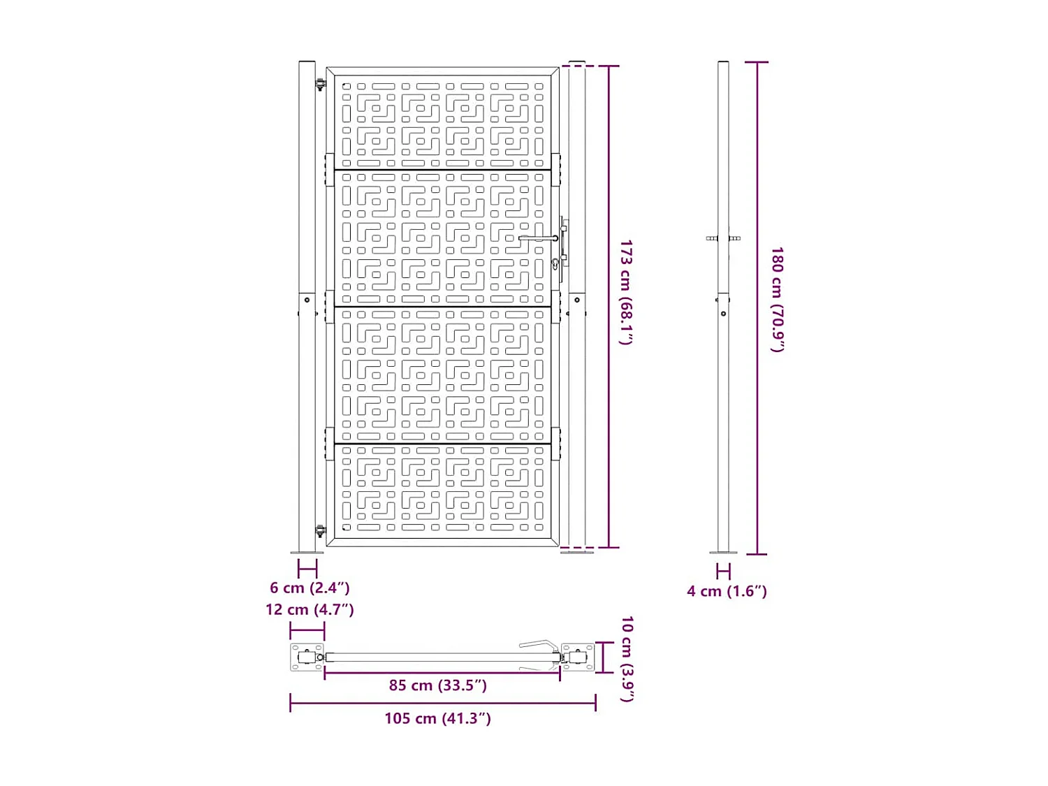 Cancello da giardino nero 105x180 cm in acciaio con design a croce