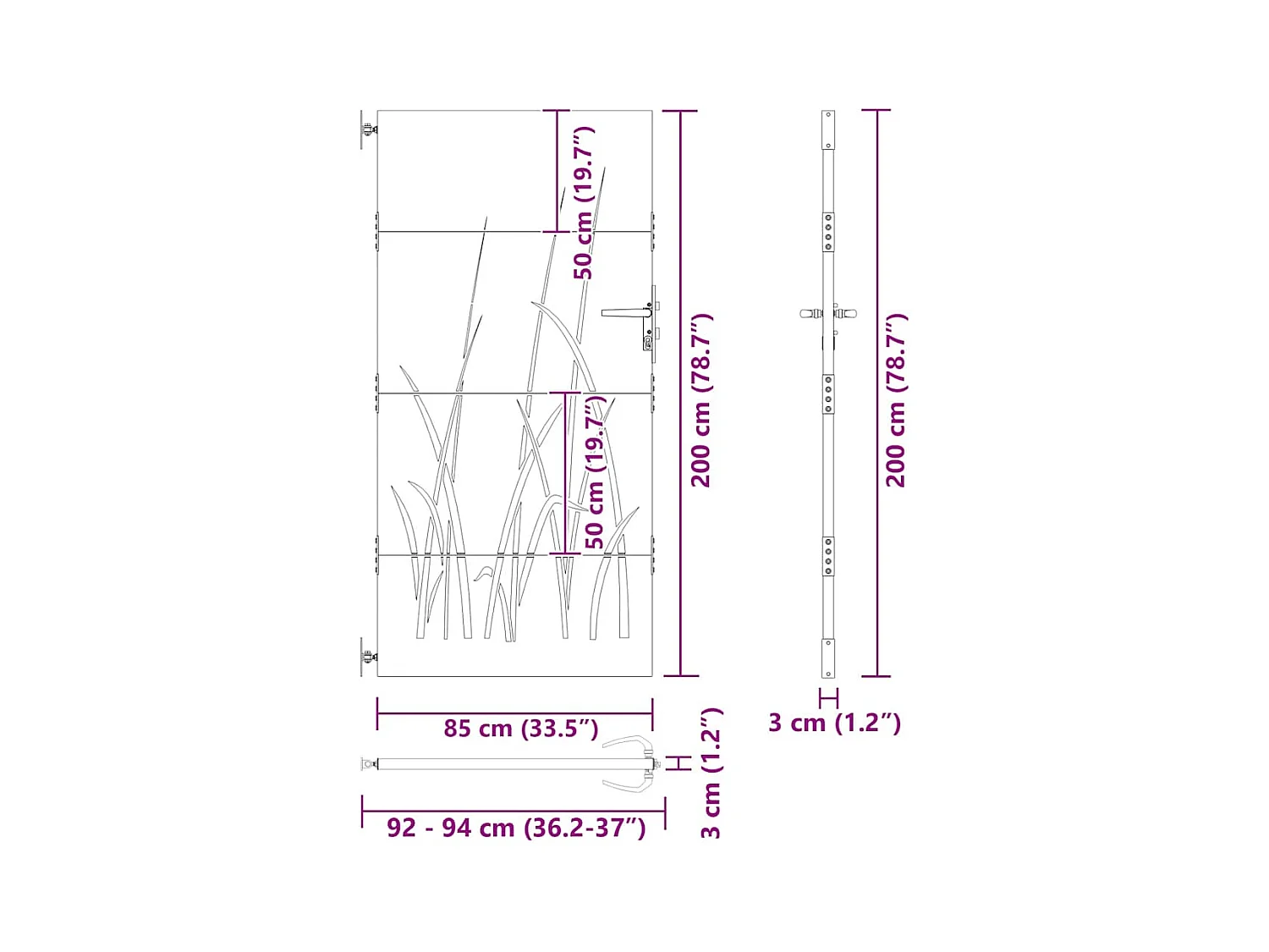 Zwarte tuinpoort 105 x 200 cm gepoedercoat staal