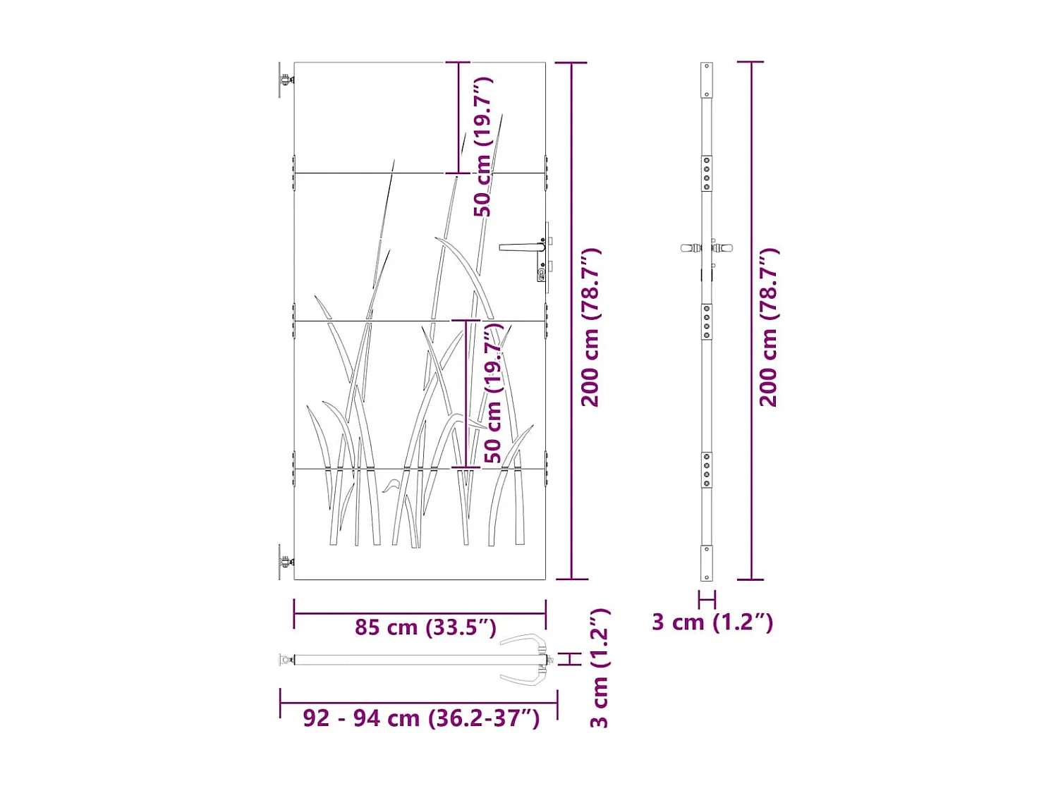 Schwarzes Gartentor 105 x 200 cm, pulverbeschichteter Stahl
