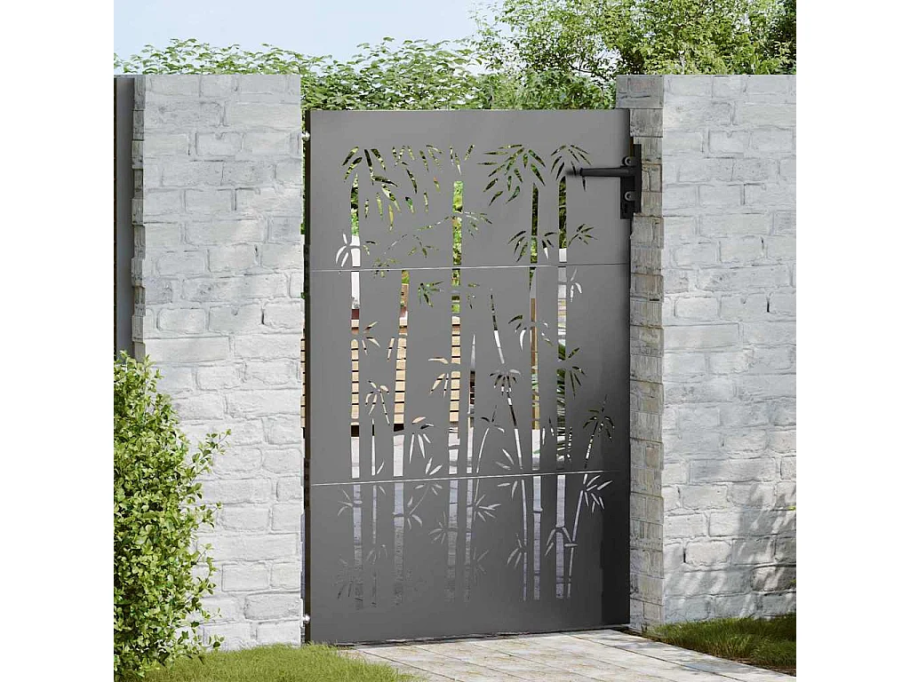 Puerta de jardín negra de 105 x 150 cm de acero con recubrimiento en polvo