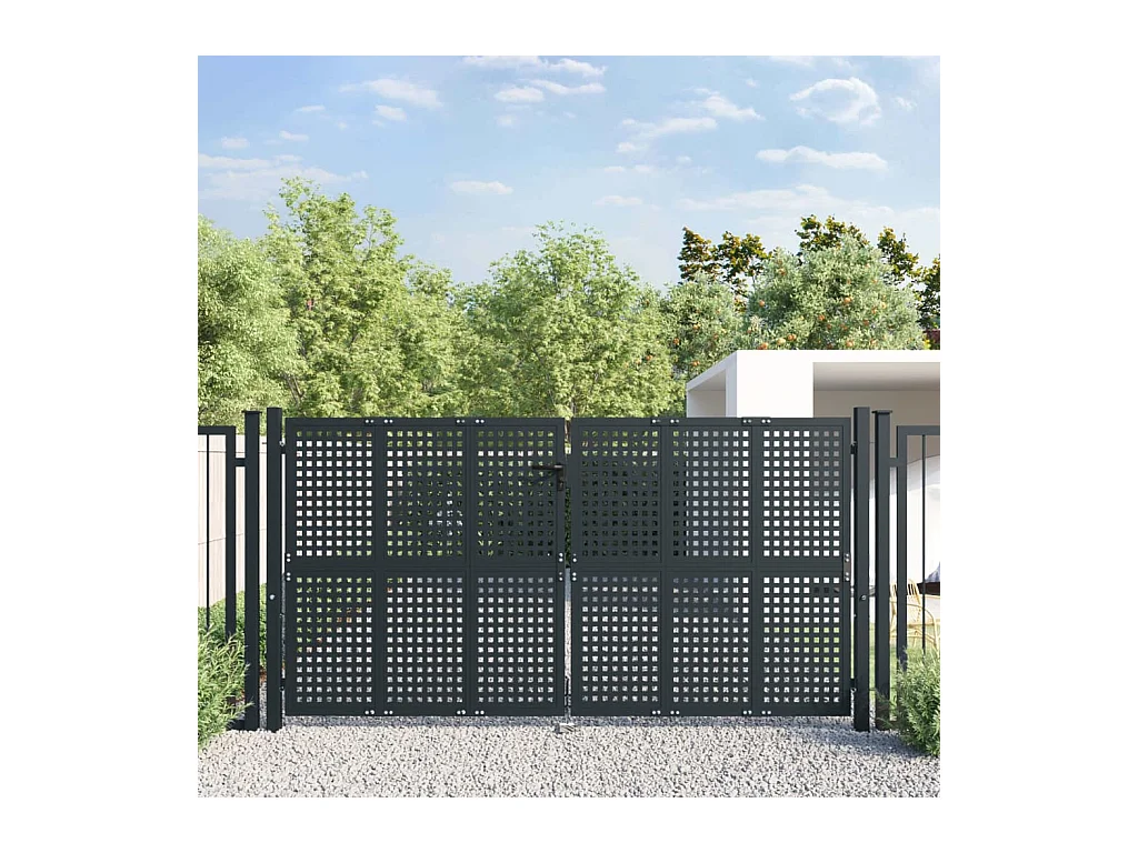 Puerta de jardín antracita de acero de 300 x 150 cm.