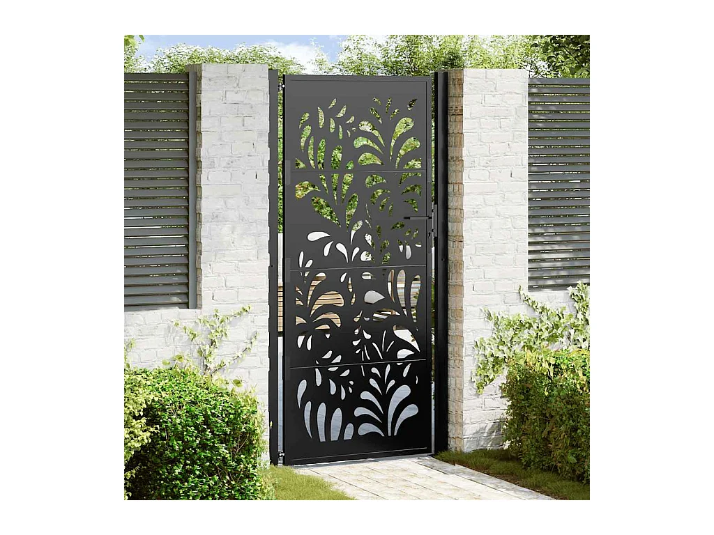 Puerta de jardín negra 105x205 cm diseño ondulado de acero