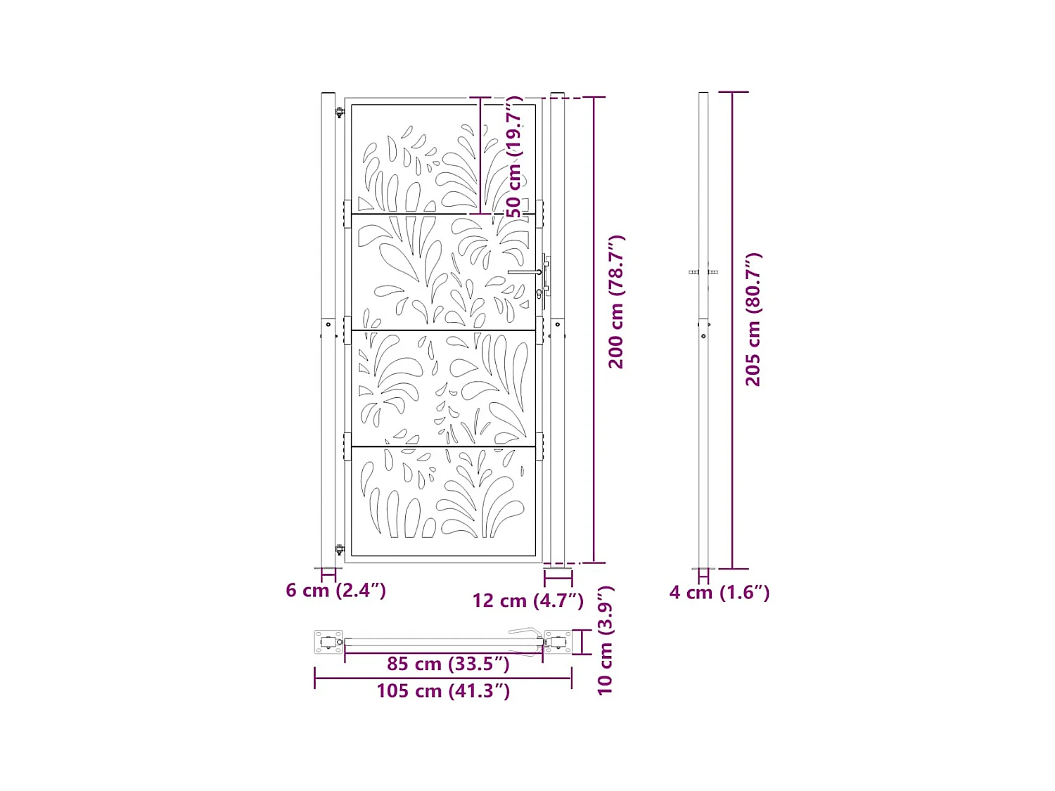 Puerta de jardín negra 105x205 cm diseño ondulado de acero