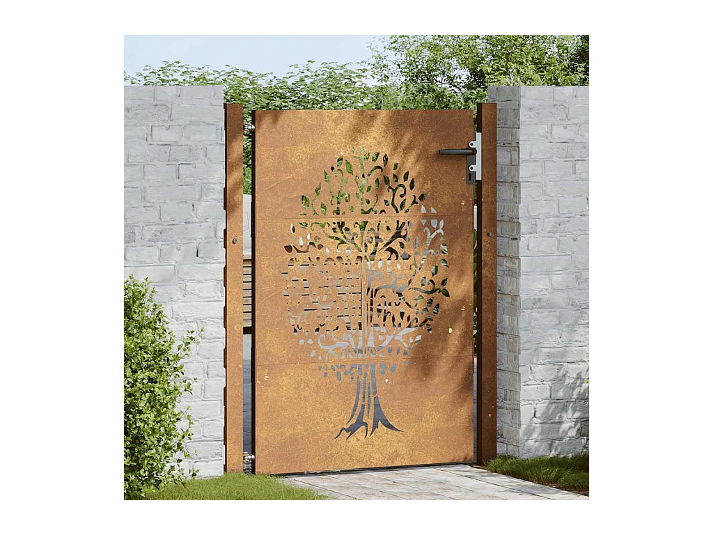 Puerta de jardín 105x130 cm acero corten diseño árbol