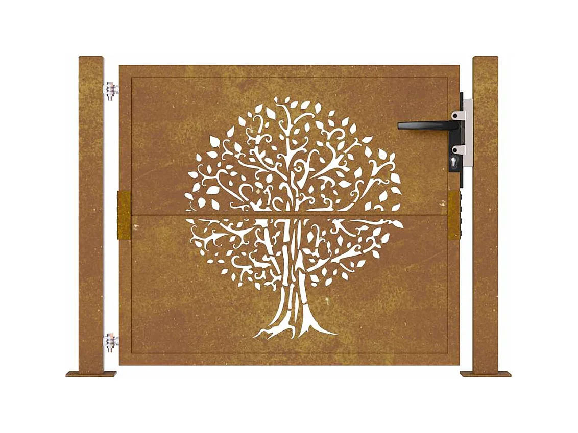 Puerta de jardín 105x130 cm acero corten diseño árbol
