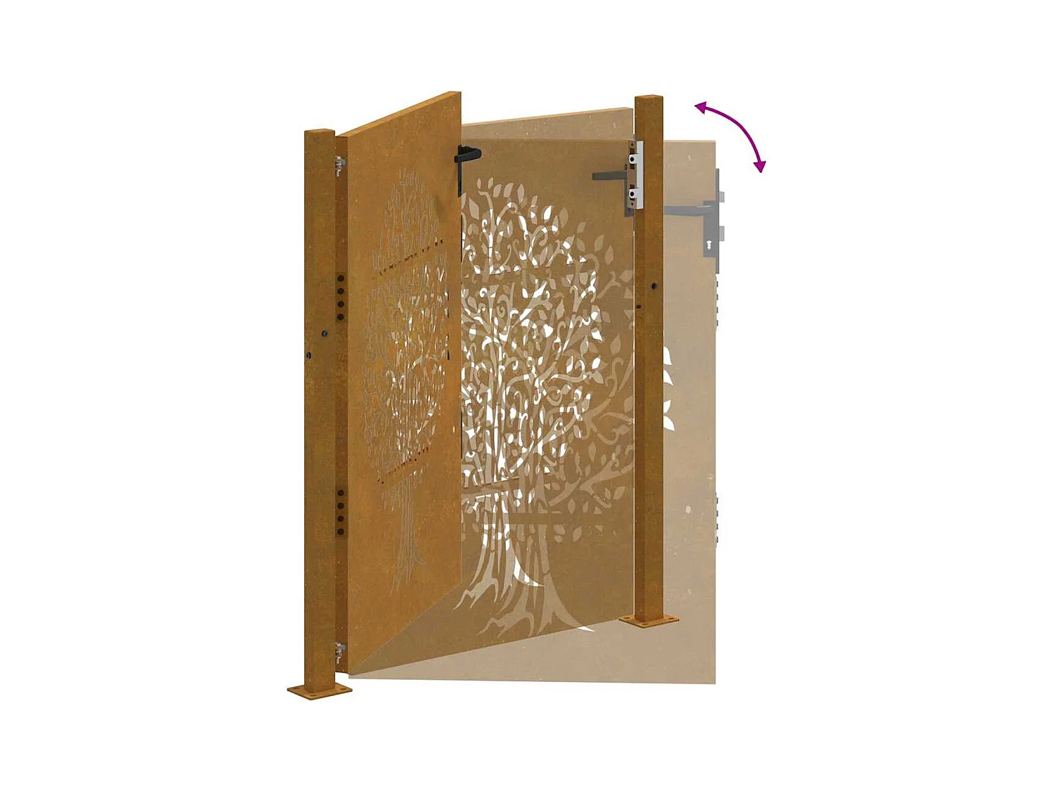 Puerta de jardín 105x130 cm acero corten diseño árbol