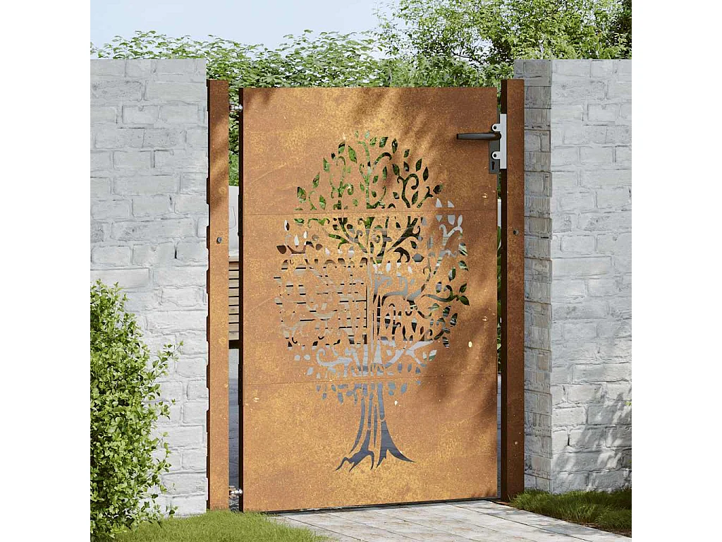 Puerta de jardín 105x130 cm acero corten diseño árbol
