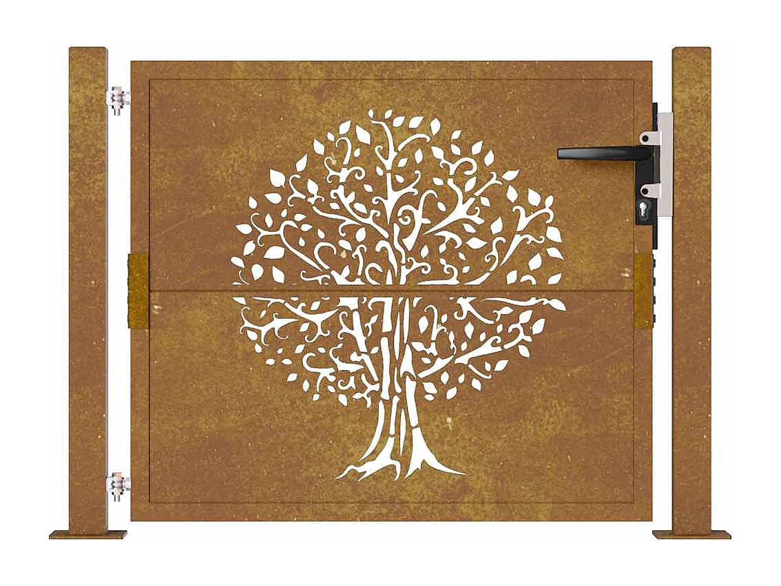 Puerta de jardín 105x130 cm acero corten diseño árbol