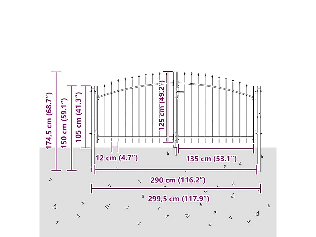 Puerta de jardín con cerradura gris 125 x 300 cm acero