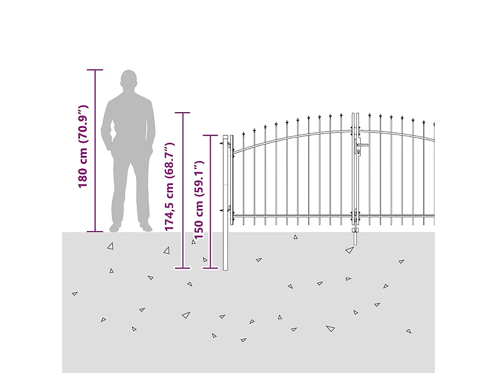 Porte de Jardin avec verrouillage Gris 125 x 300 cm Acier