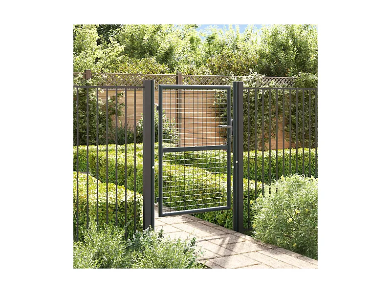 Portail de jardin grillagé en acier galvanisé 100 x 125 cm Gris
