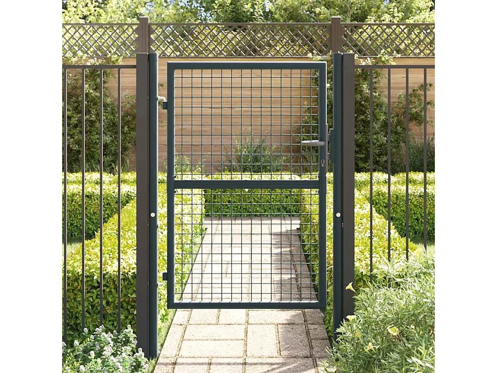 Puerta de jardín de malla de acero galvanizado 100 x 125 cm Gris