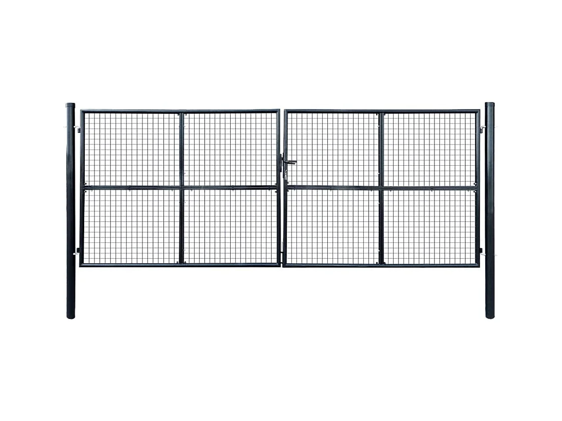Portail de jardin grillagé en acier galvanisé 415 x 150 cm Gris