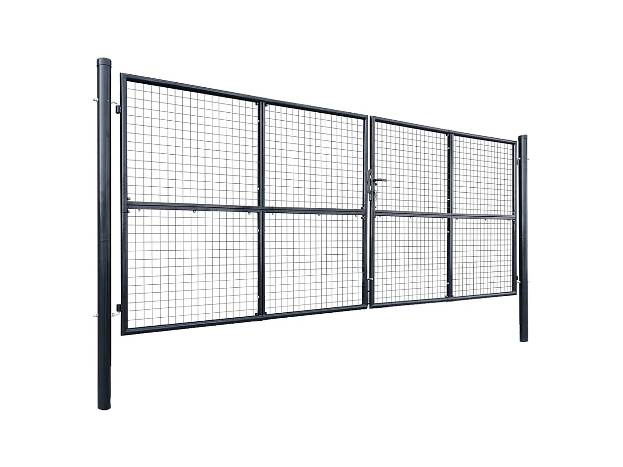 Portail de jardin grillagé en acier galvanisé 415 x 150 cm Gris