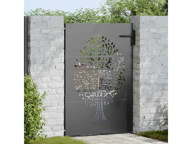 Puerta de jardín, Puerta de jardín 85x75 cm Diseño de árbol en acero Corten