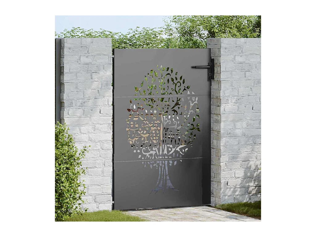 Porte de Jardin, Portail de Jardin 85x75 cm Design Arbre en Acier Corten