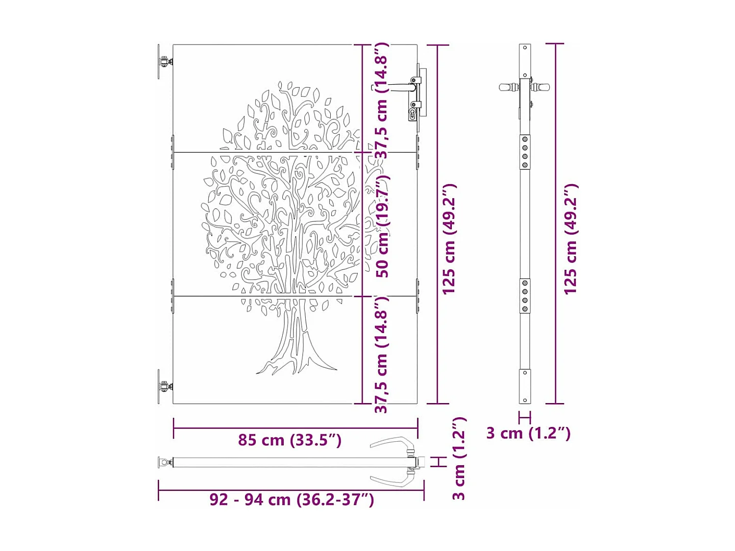 Porte de Jardin, Portail de Jardin 85x75 cm Design Arbre en Acier Corten