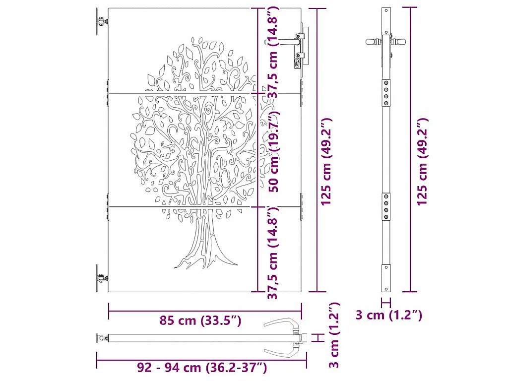Porte de Jardin, Portail de Jardin 85x75 cm Design Arbre en Acier Corten